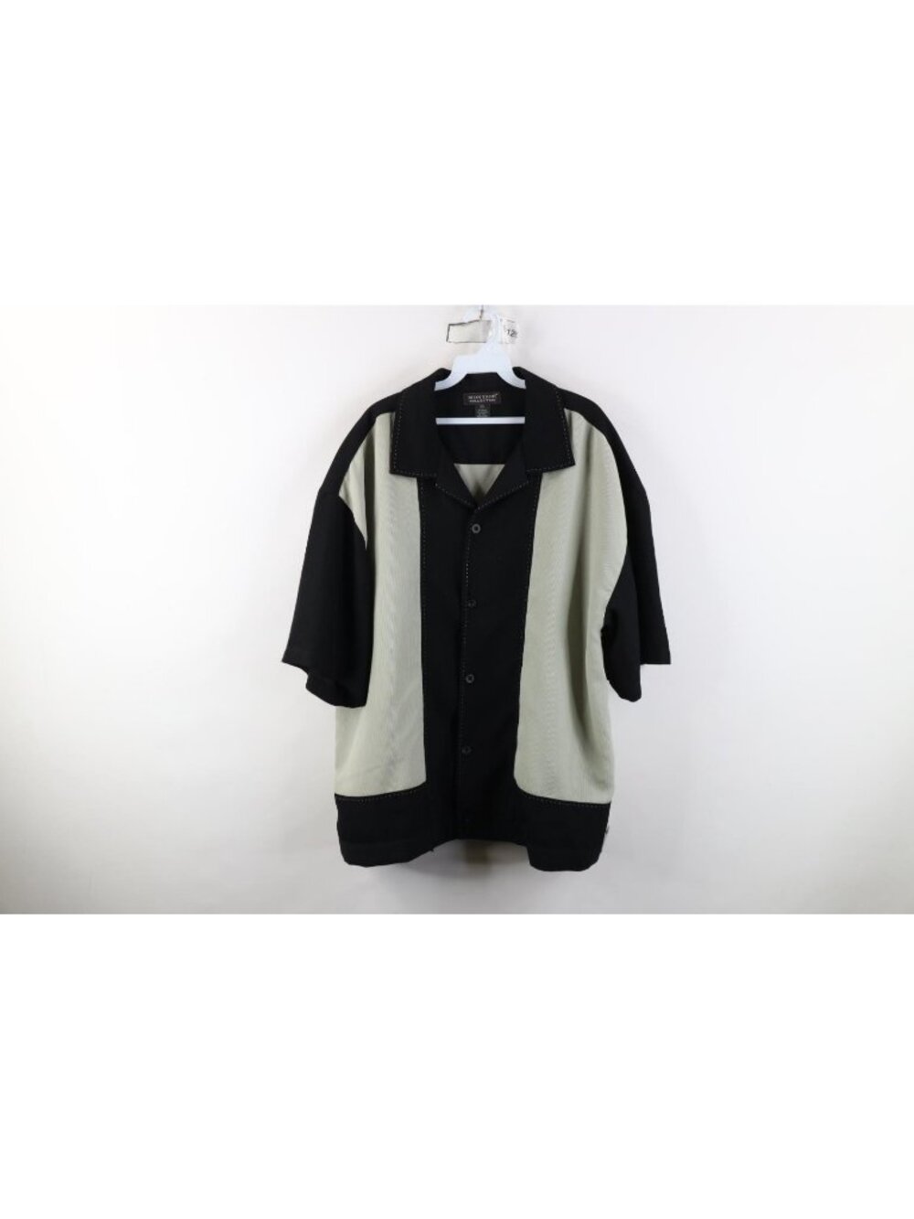 Vintage 90s Rockabilly Mens 3XL Panel Loop Collar Rayon Gabardine Button Shirt
